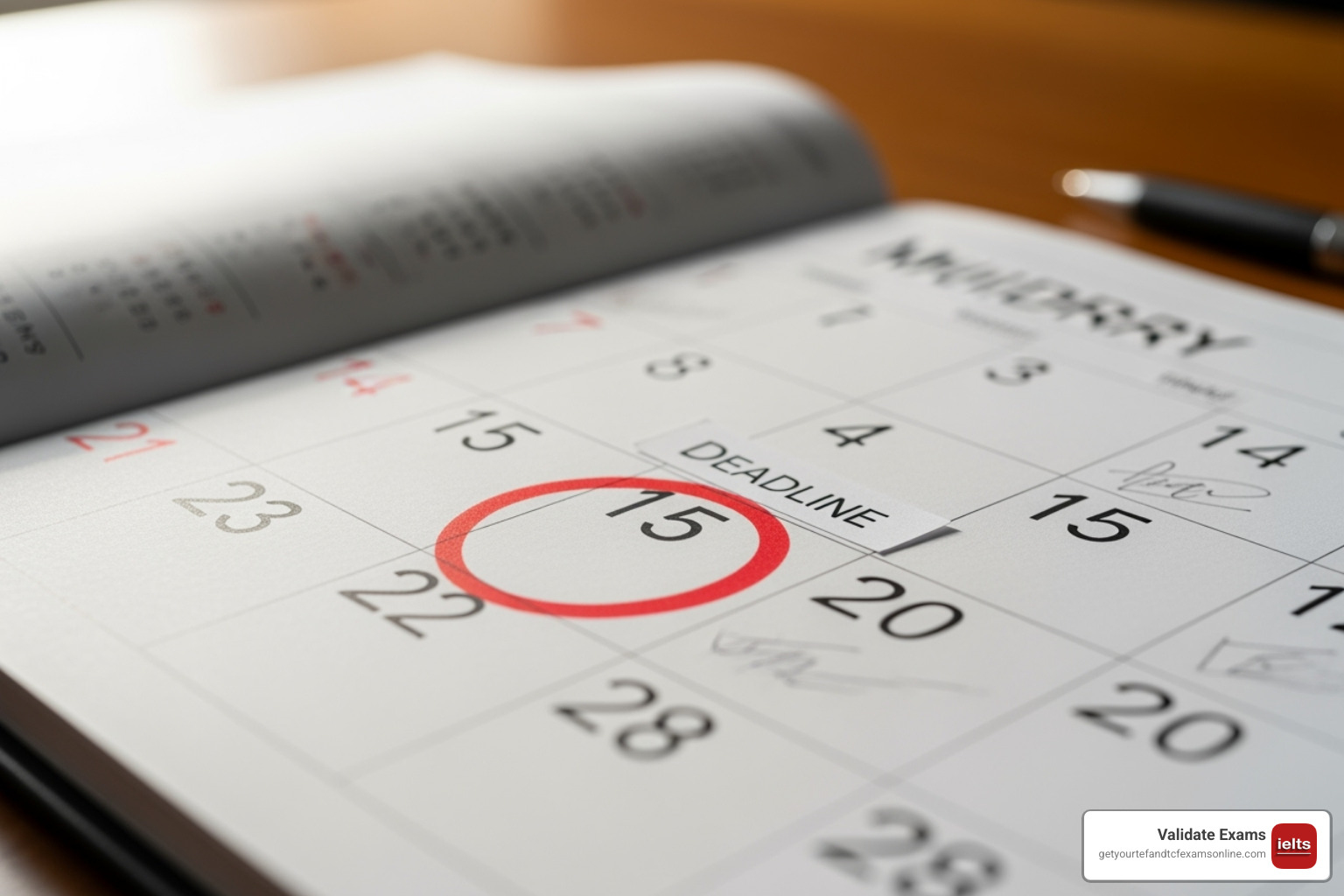 calendar with visa application deadline circled - Buying IELTS Certificates The Risks and Realities
