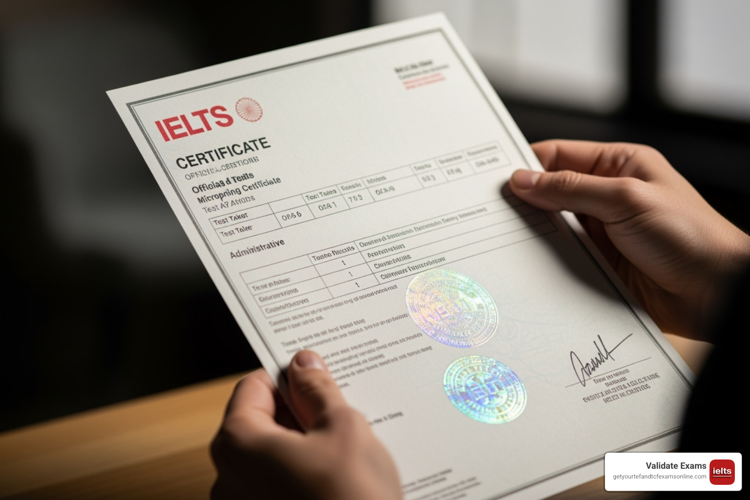 Security features on a sample TRF - legit IELTS certificate