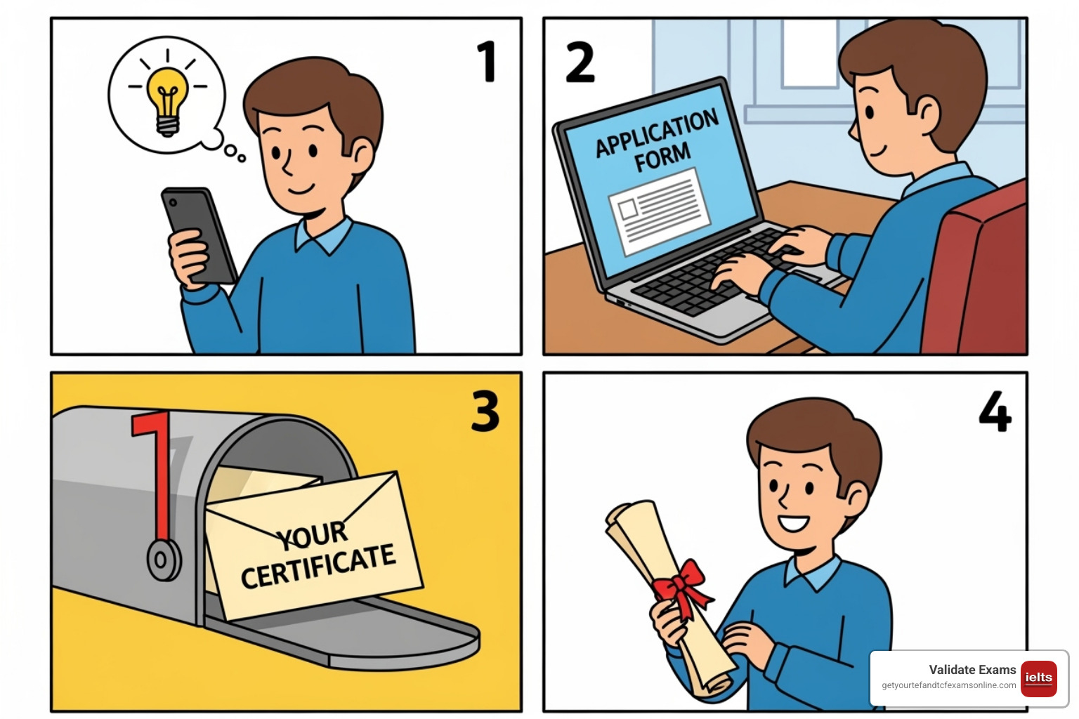 Simple 4-step process from contact to receiving certificate - buy IELTS certificate