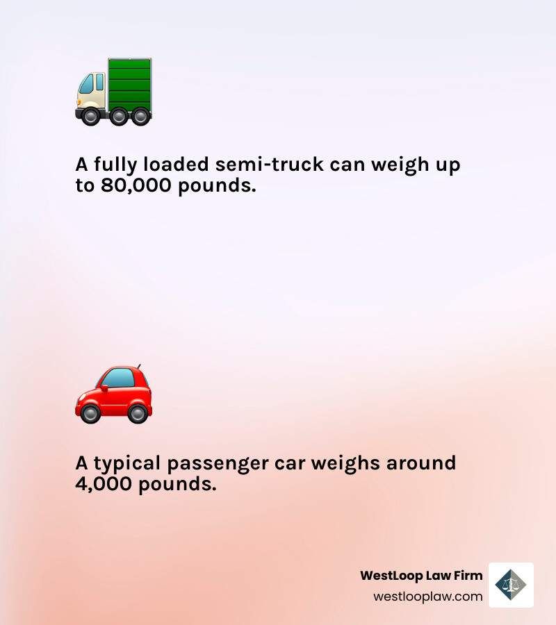 explaining the weight difference between a passenger car and a fully-loaded semi-truck - commercial truck accident attorney infographic 2_facts_emoji_light-gradient