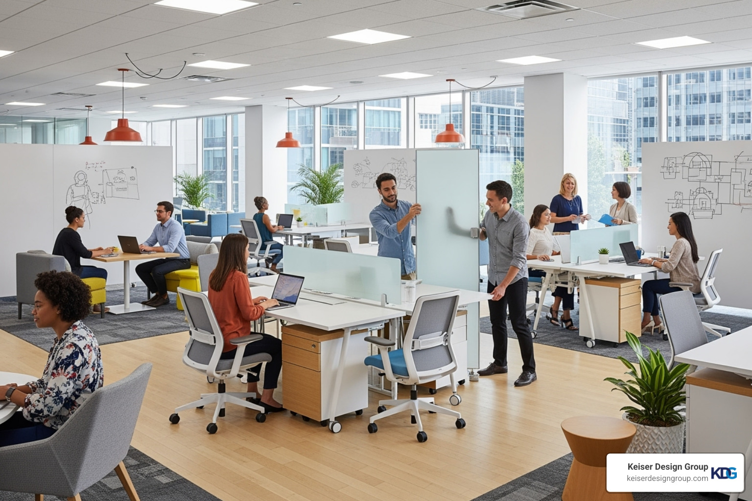 flexible workspace with movable furniture - creative space design