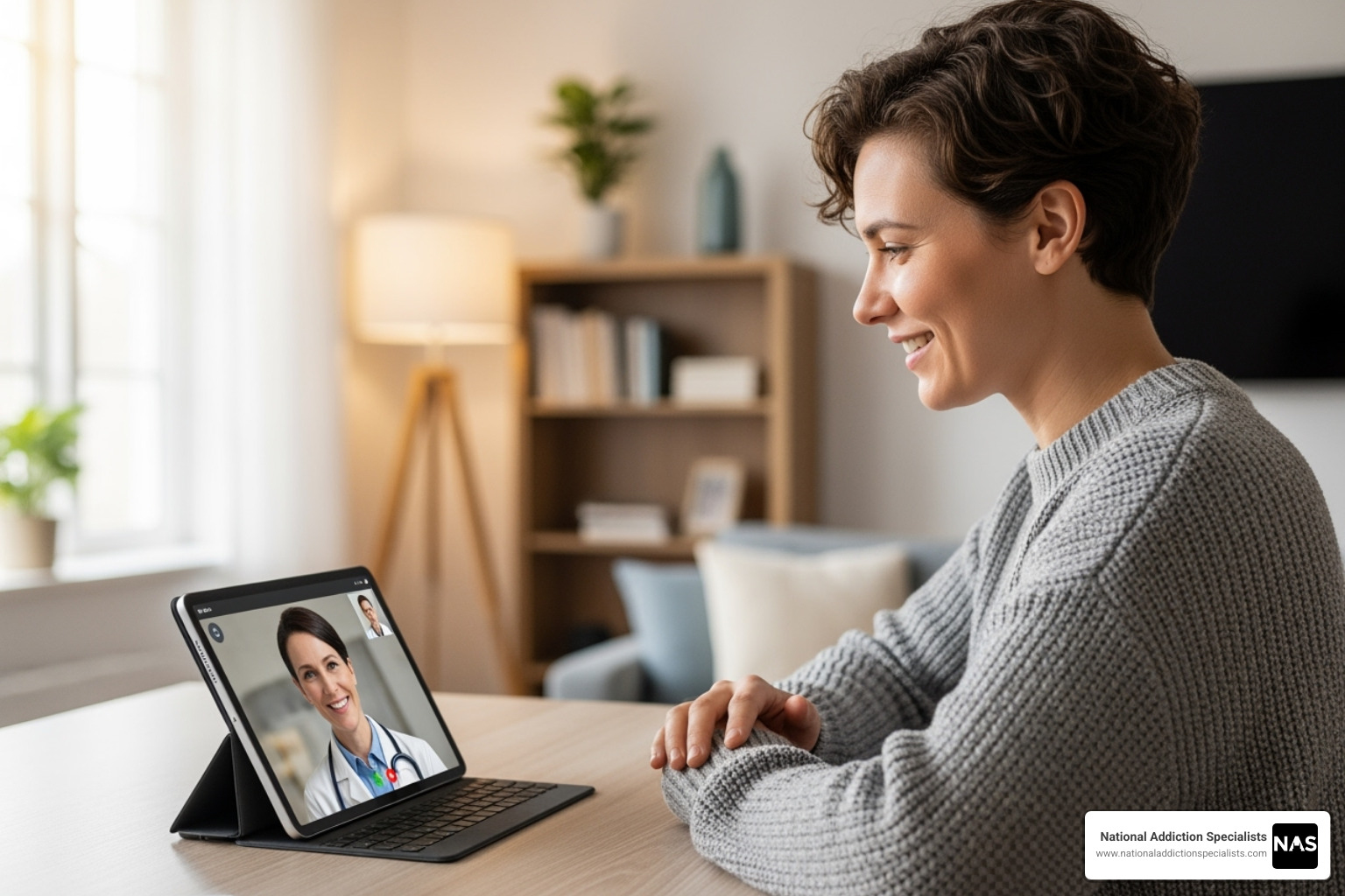 IMAGE of a person participating in a telehealth session - does suboxone help with withdrawal symptoms