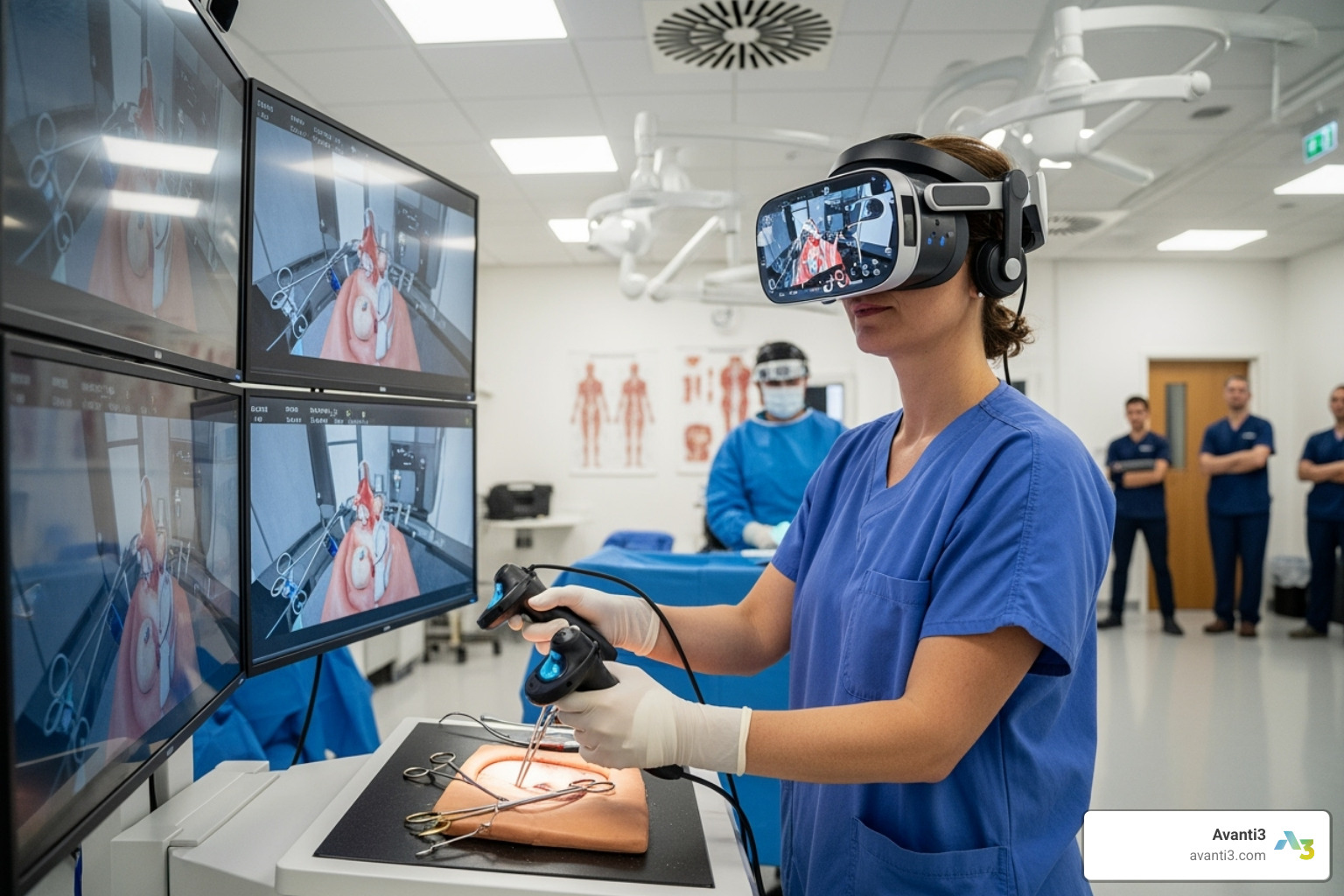 healthcare professional using a VR headset for surgical training - ar vr application development services