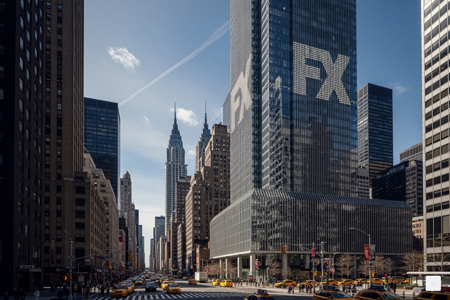 New York City skyline with an FX building overlay - rob mcelhenney
