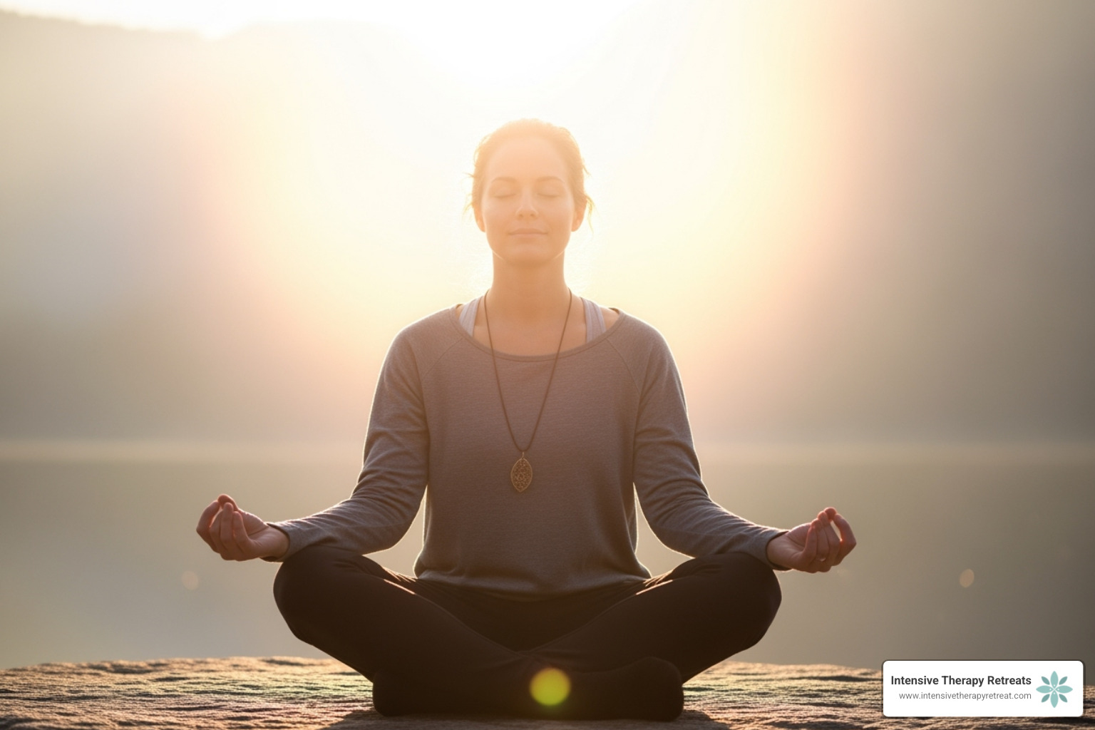A person meditating peacefully, representing the calm and centered state of the Self.