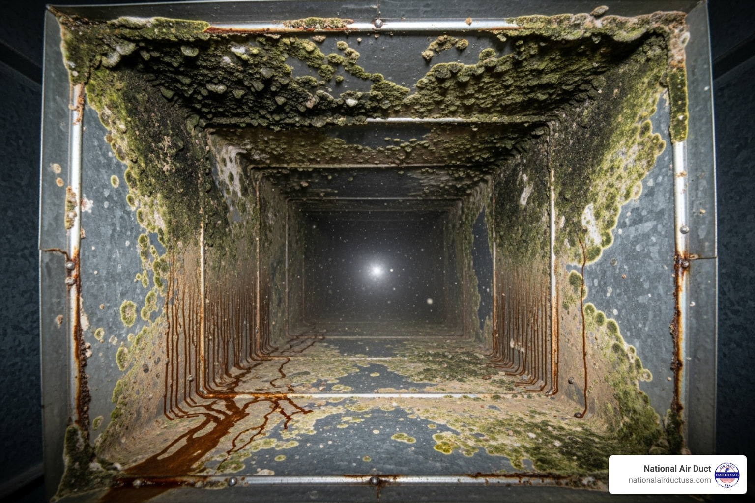 dirty, moldy air duct interior - ac vent disinfection