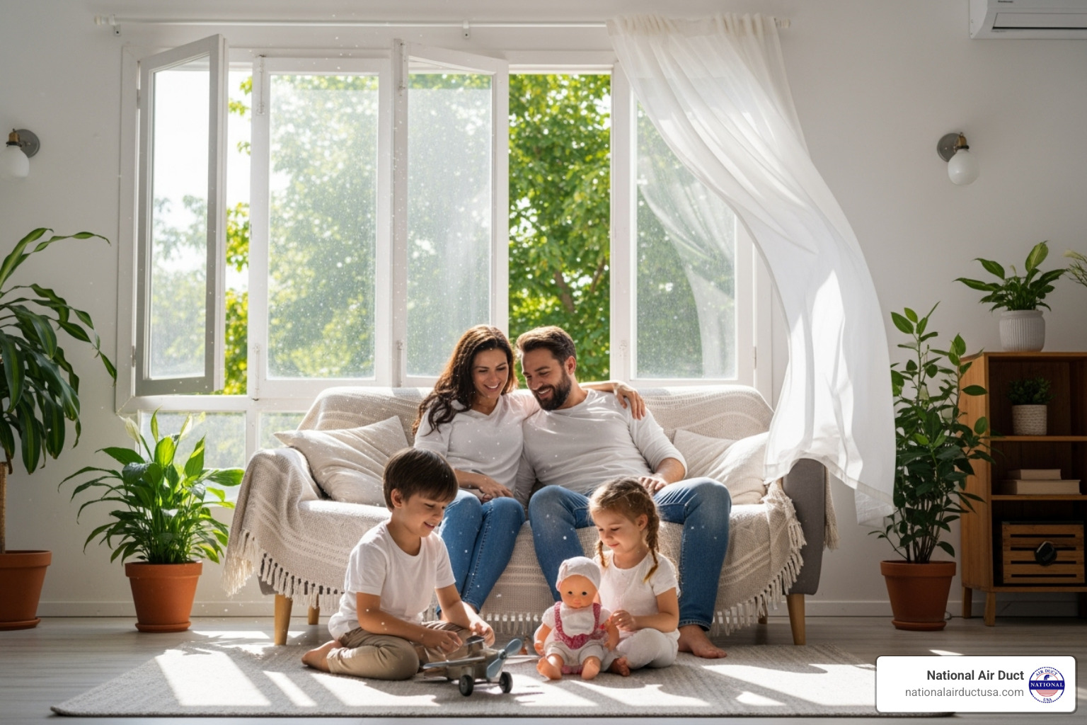 family breathing easily in a clean home - ac vent disinfection