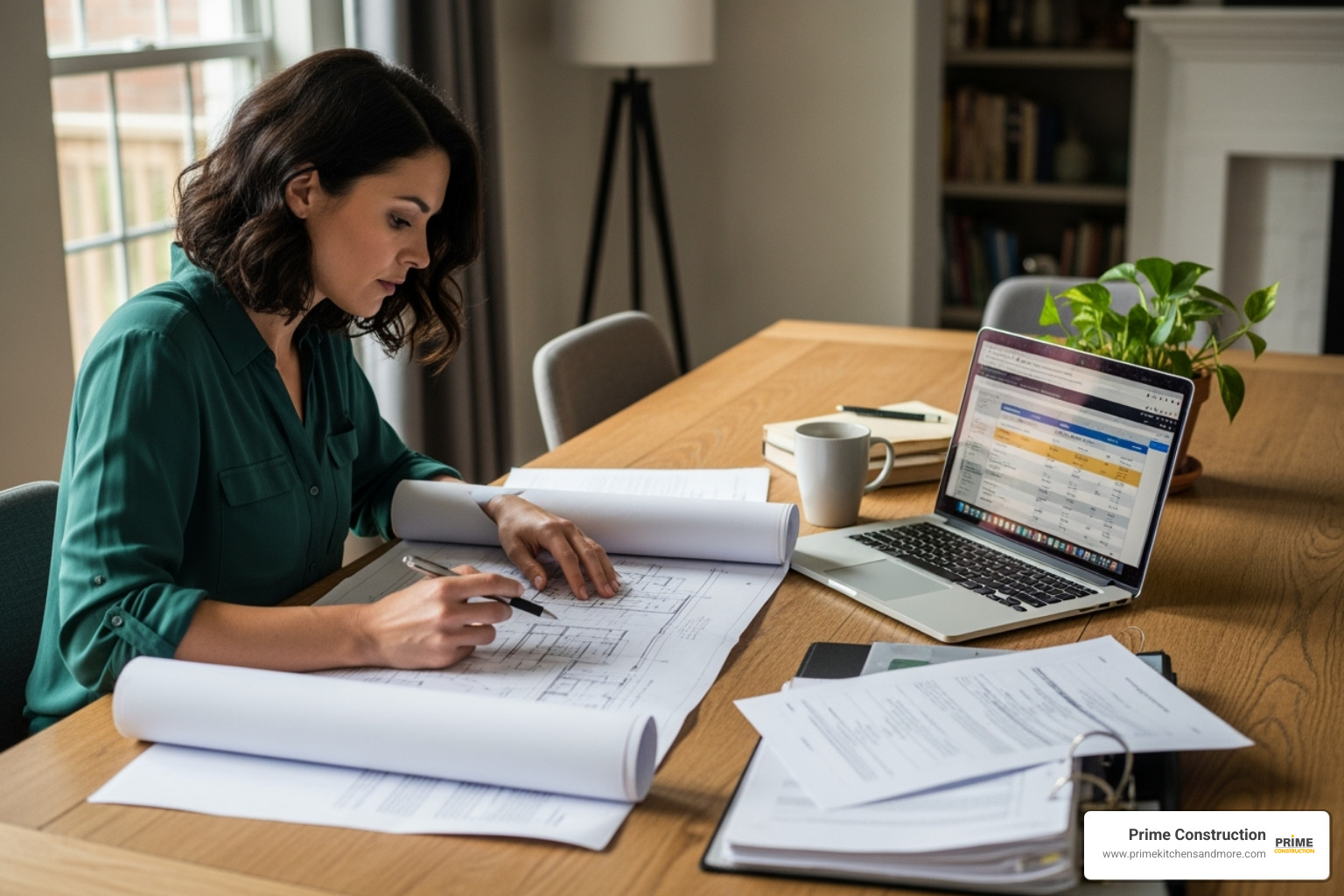 homeowner reviewing blueprints and a budget spreadsheet - home remodeling contractors orlando fl