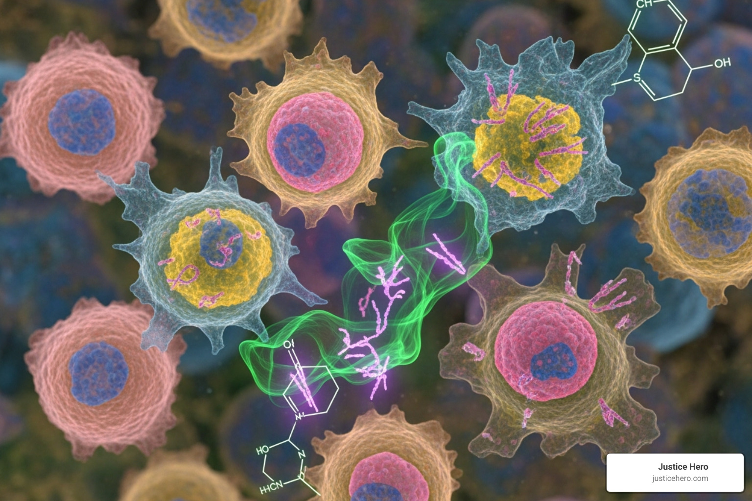 A diagram showing the link between glyphosate exposure and cellular damage leading to cancer. - roundup lawsuit commercials