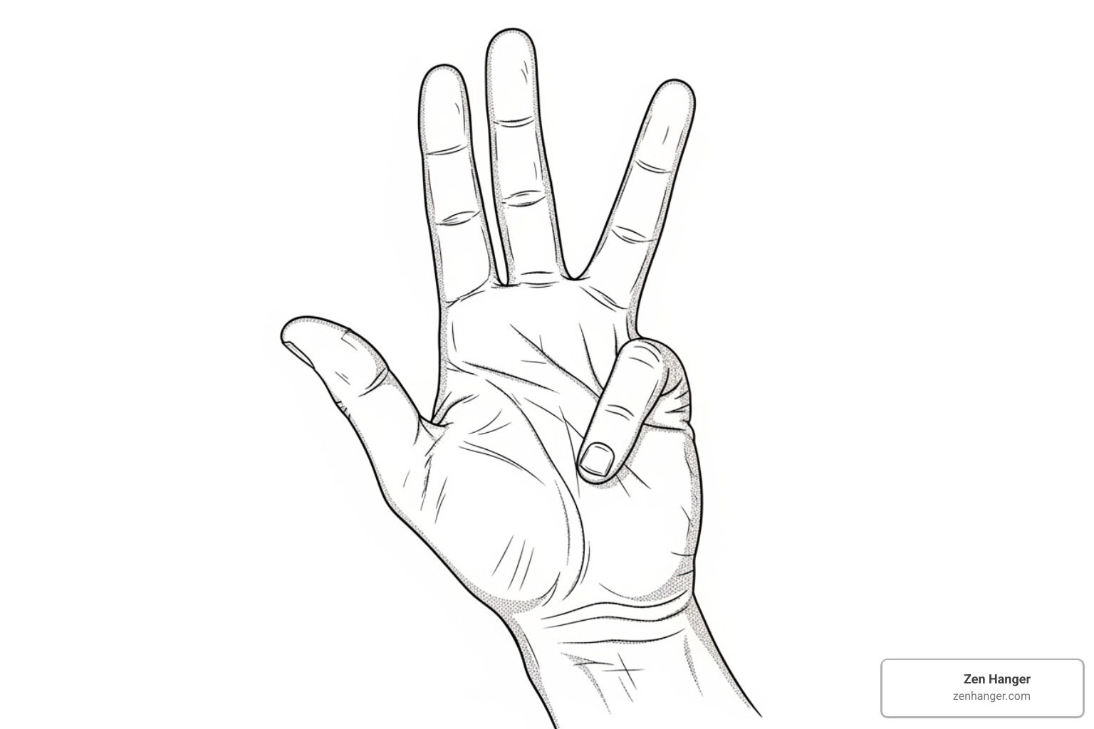 Illustration demonstrating the V-shaped grip with the middle and ring fingers for the V-Jelq technique - Jelqing for thickness