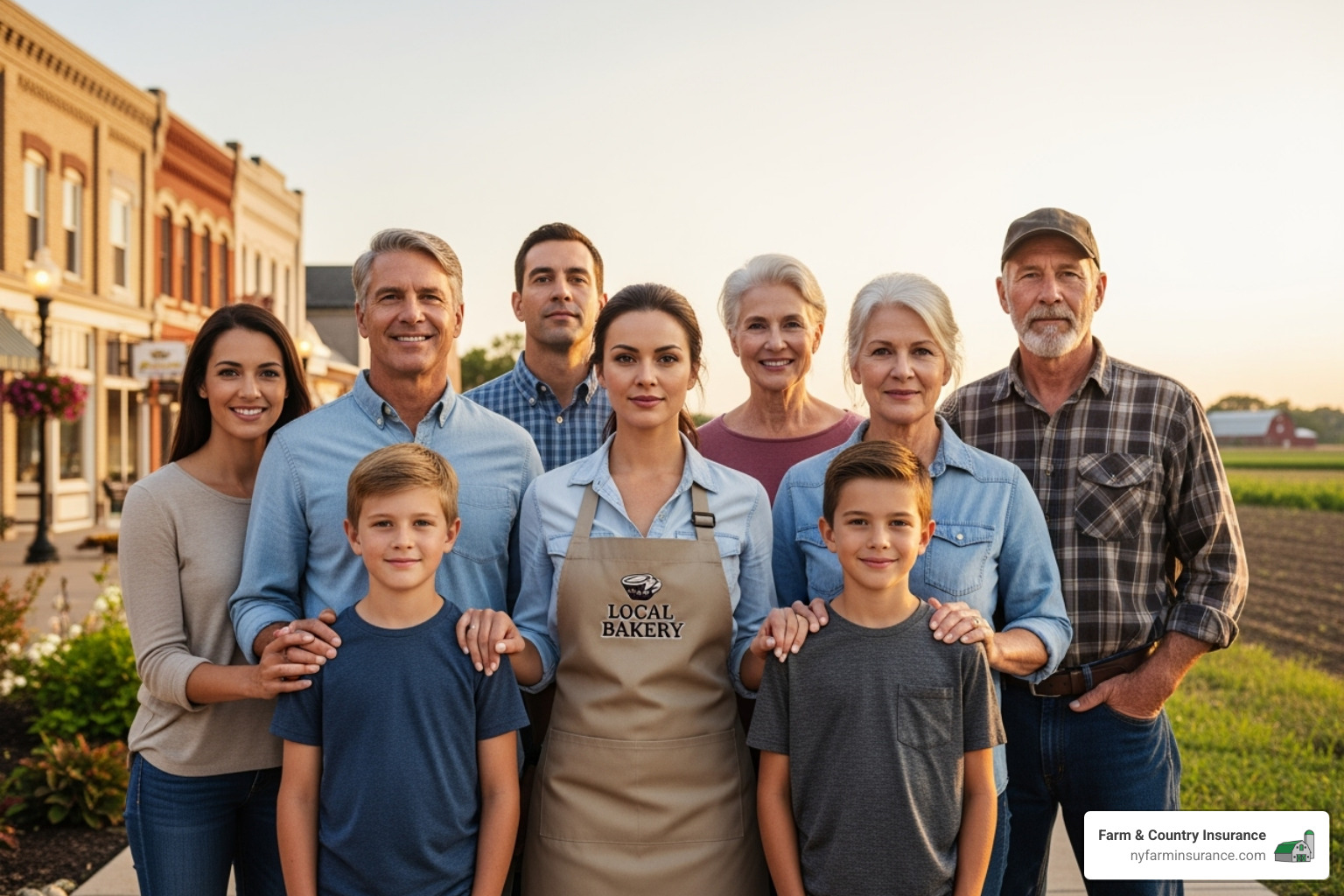 diverse group of people (family, business owner, farmer) looking confident and protected - local insurance agents