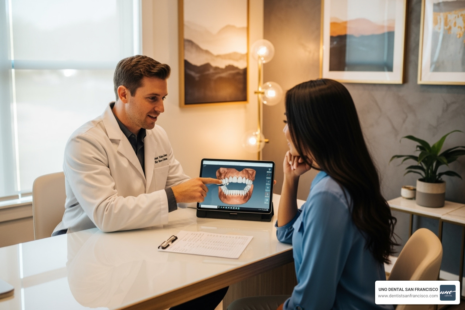 dentist and patient reviewing a treatment plan - restorative dentist dentist and patient reviewing a treatment plan - restorative dentist