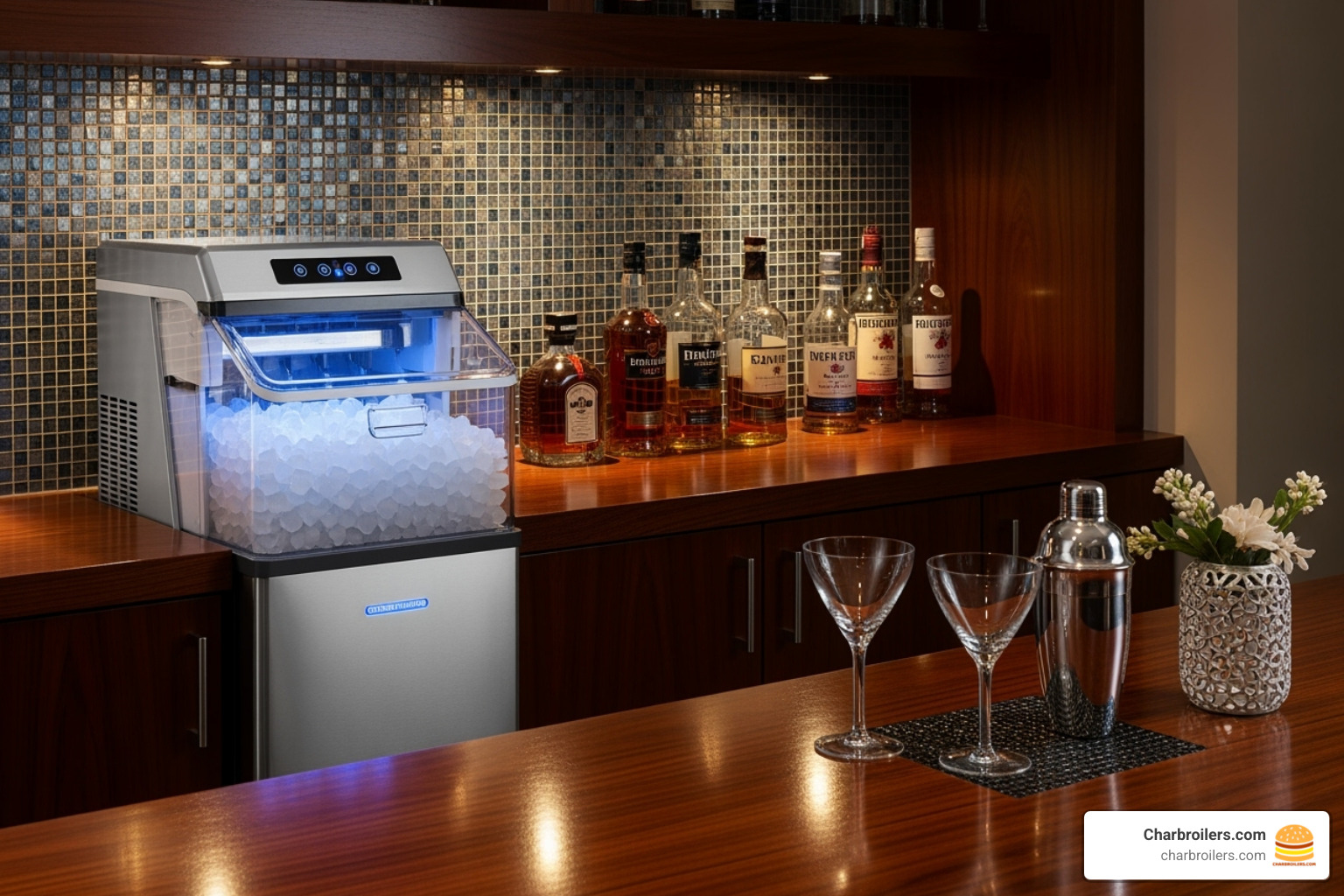an undercounter ice machine neatly fitted into a stylish bar area - commercial ice makers machines an undercounter ice machine neatly fitted into a stylish bar area - commercial ice makers machines