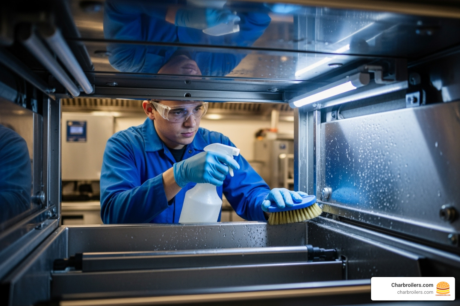 a technician cleaning the inside of an ice machine - commercial ice makers machines a technician cleaning the inside of an ice machine - commercial ice makers machines
