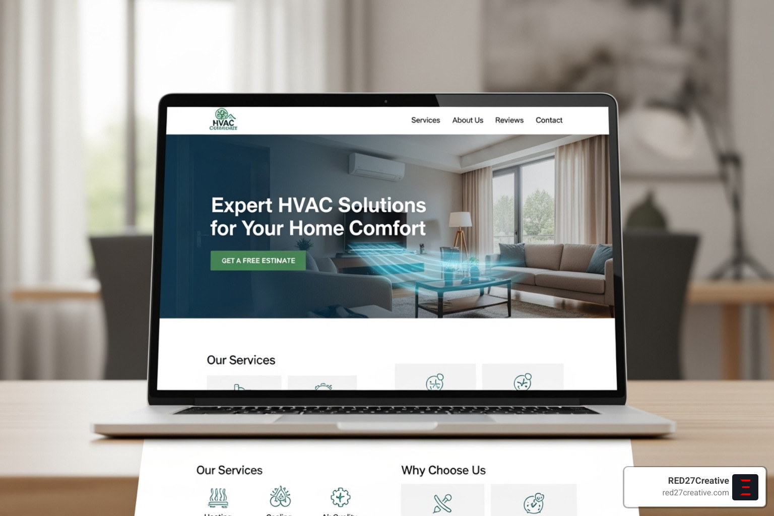Image showing a landing page with prominent customer testimonials, star ratings, and industry certification badges - HVAC landing page design Image showing a landing page with prominent customer testimonials, star ratings, and industry certification badges - HVAC landing page design