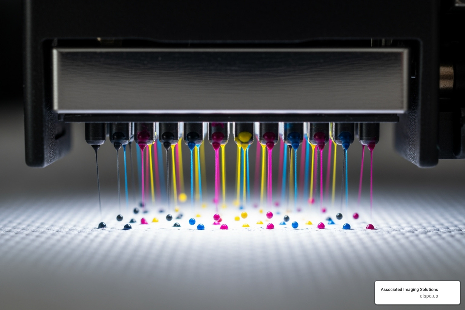 close-up of a printhead with nozzles firing ink droplets - how do large format printers work