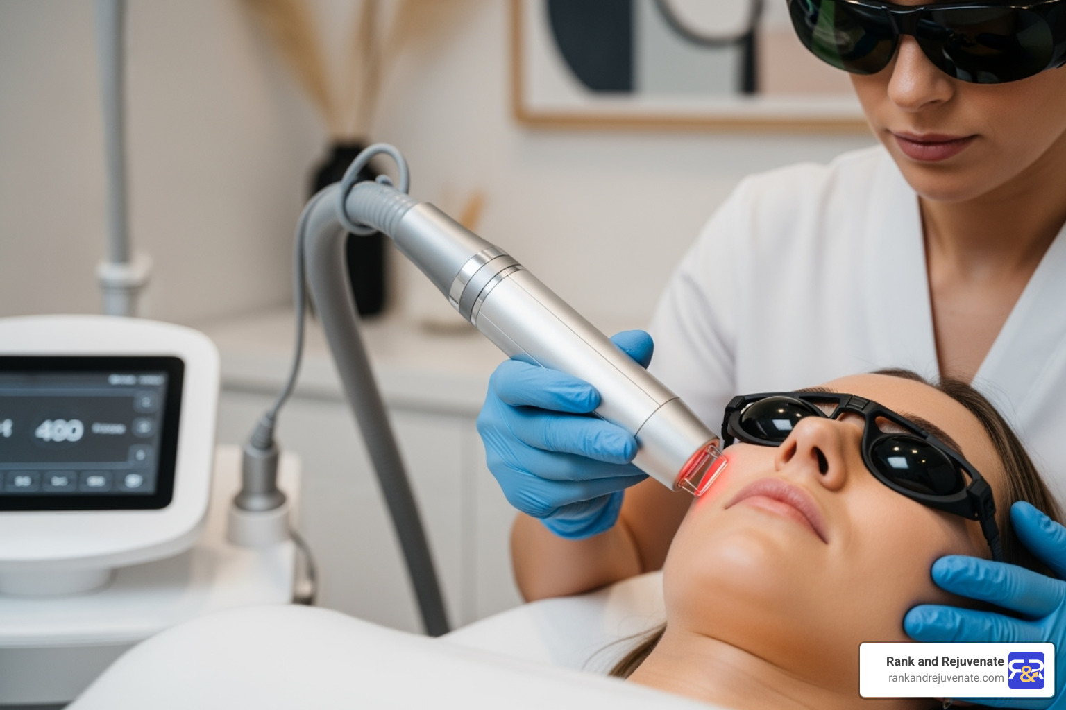 practitioner performing laser therapy - Med spa ROI practitioner performing laser therapy - Med spa ROI
