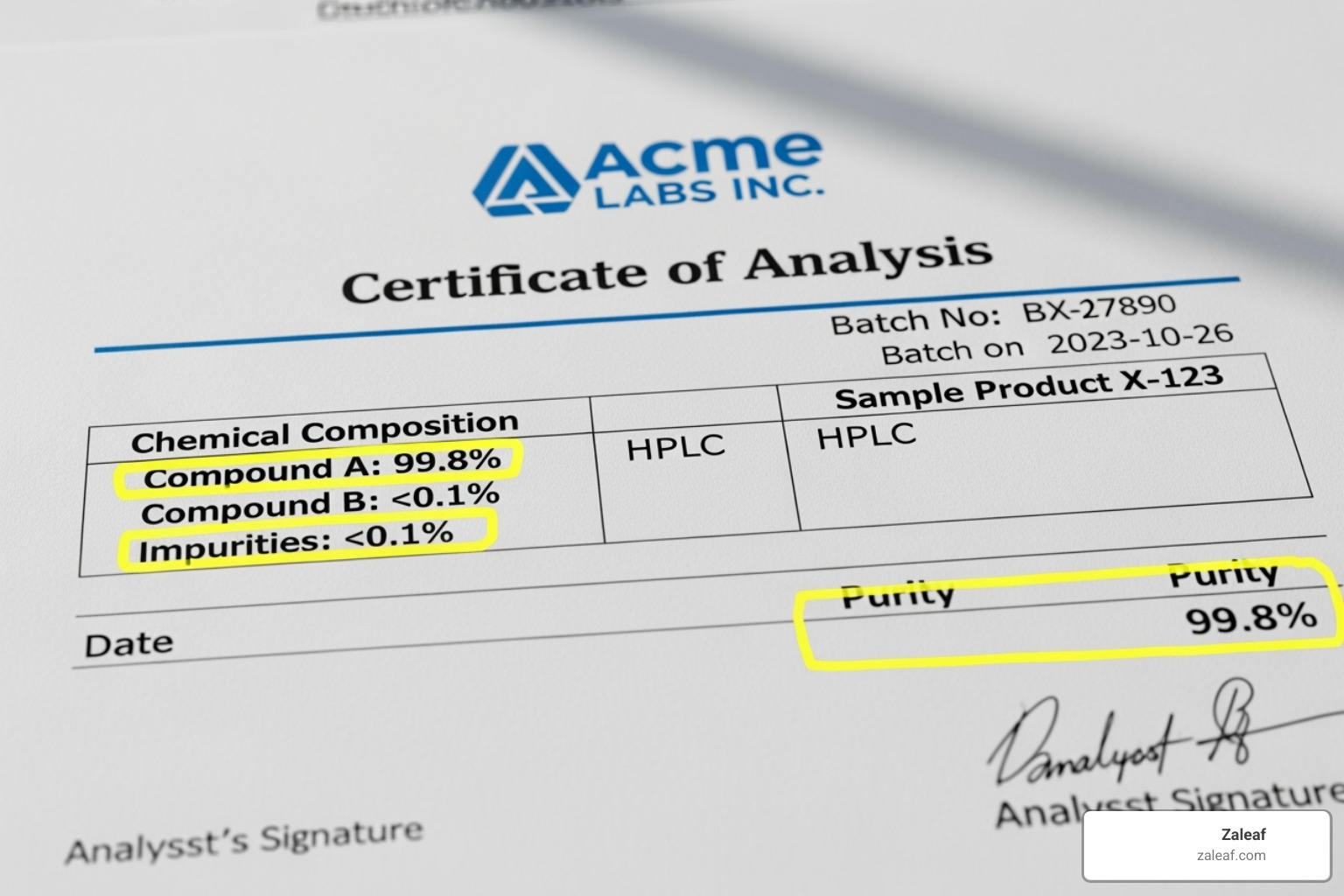 A close-up of a Certificate of Analysis (COA) document, highlighting sections for cannabinoid potency, terpene profile, and contaminant testing results (e.g., heavy metals, pesticides) - amanita mushroom vape