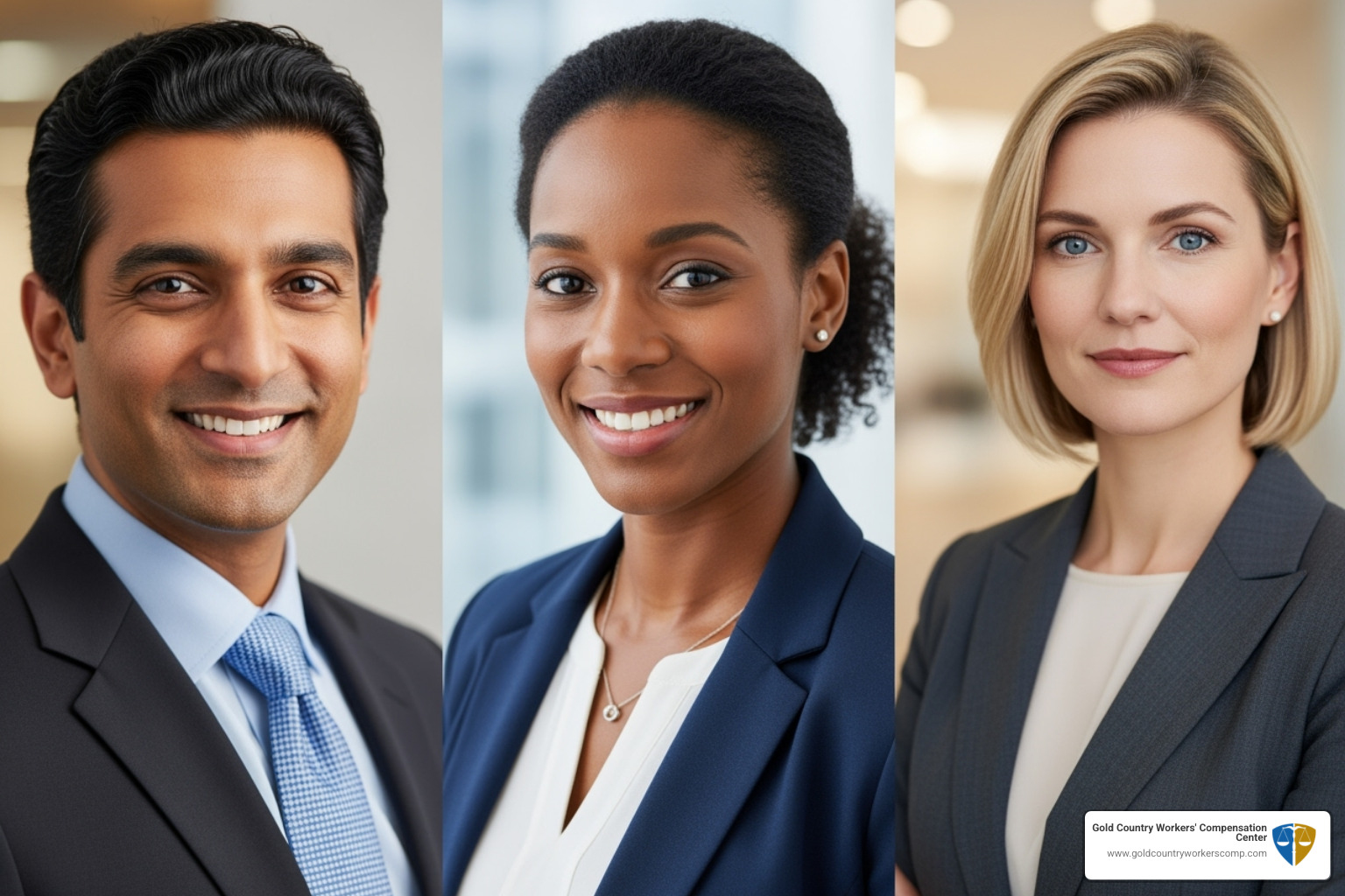 Three diverse legal professional headshots arranged side-by-side - disability lawyers sacramento