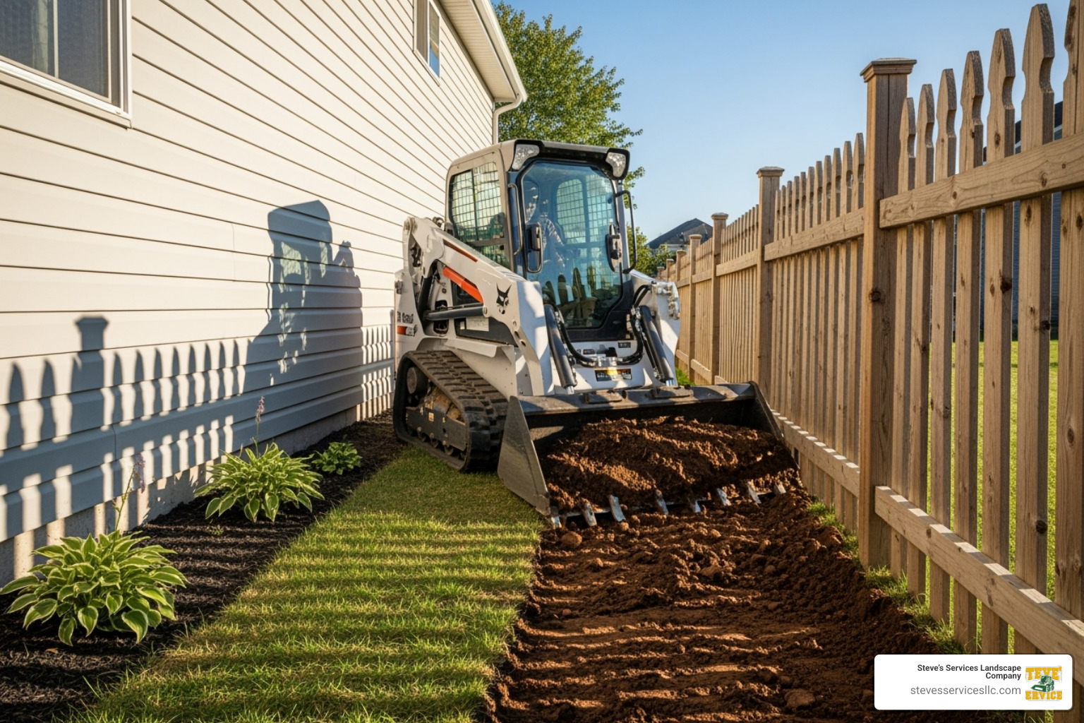 mini bobcat working in a tight residential side yard - Mini bobcat services