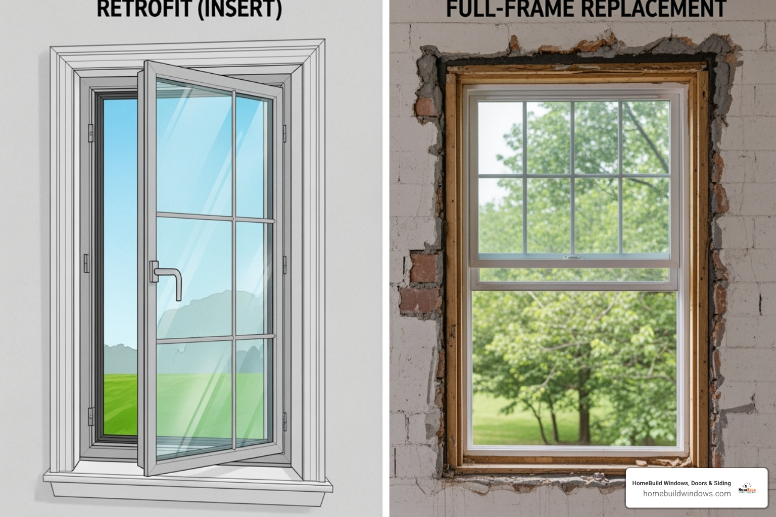 comparing a full-frame installation versus a retrofit (insert) installation - home window replacement cost