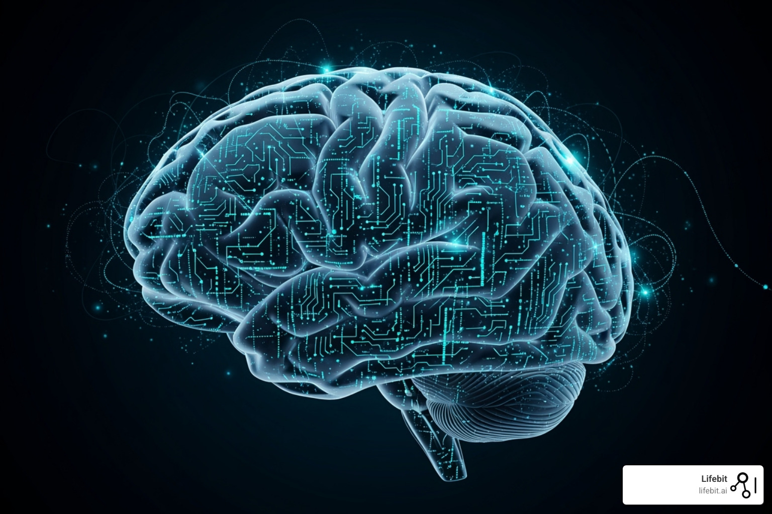 brain with circuit patterns, symbolizing AI in data networks - trusted data collaboration