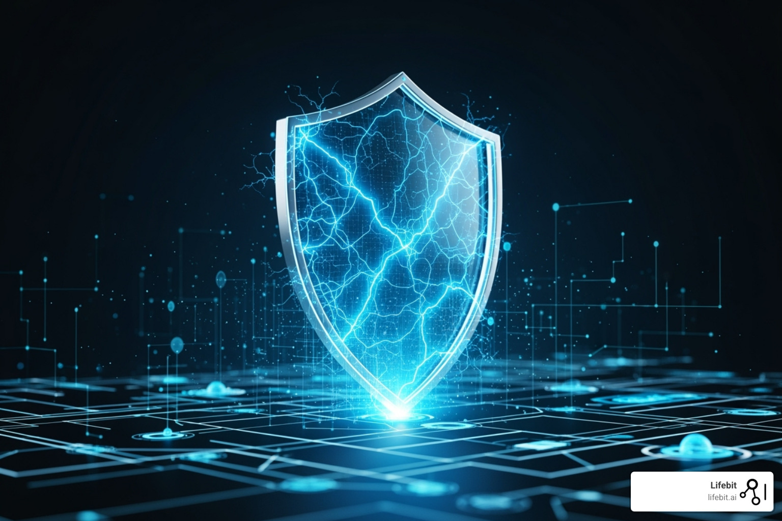 shield protecting interconnected data points - trusted data collaboration
