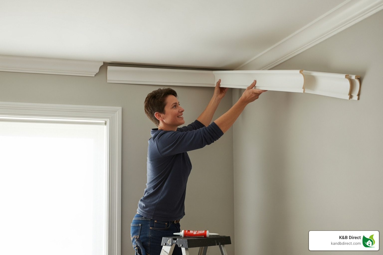 image of lightweight polyurethane moulding being installed - crown moulding