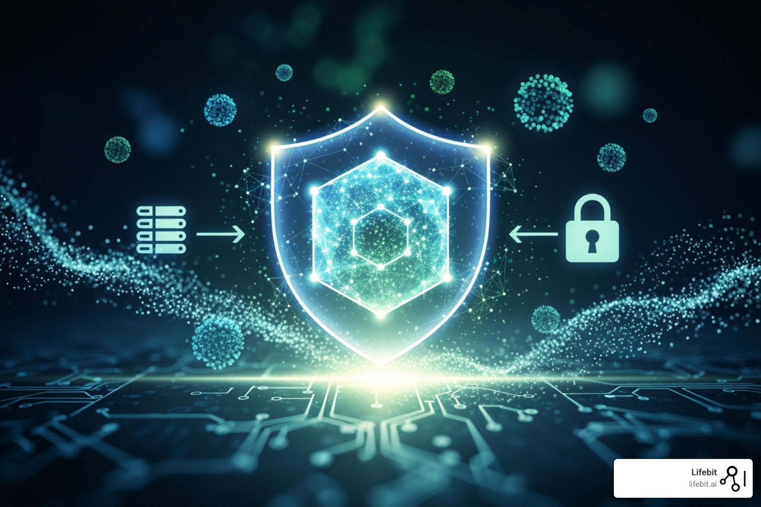 Checklist with items like "B.A.A." and "Encryption" ticked off - HIPAA-compliant data analytics
