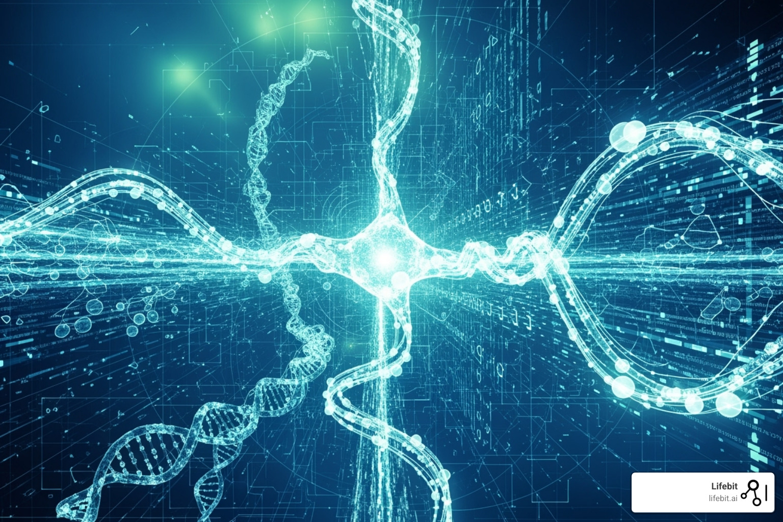 abstract representation of AI algorithms processing complex biological data streams - cloud-based drug findy platforms market