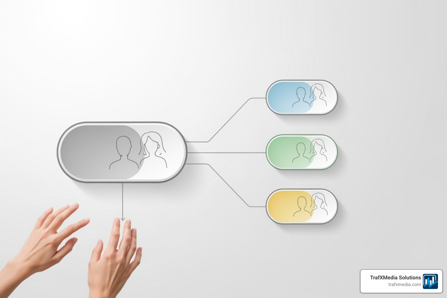Flowchart showing a campaign structure: "Roofing Campaign" branching into Ad Groups for "Roof Repair," "New Roof Installation," and "Gutter Cleaning." The flowchart features clean, modern design with Caucasian characters. - Google ads for contractors Flowchart showing a campaign structure: "Roofing Campaign" branching into Ad Groups for "Roof Repair," "New Roof Installation," and "Gutter Cleaning." The flowchart features clean, modern design with Caucasian characters. - Google ads for contractors