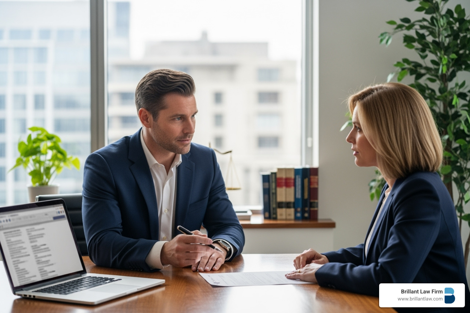 a lawyer consulting with a client in a professional office setting - lawyers for lawsuit