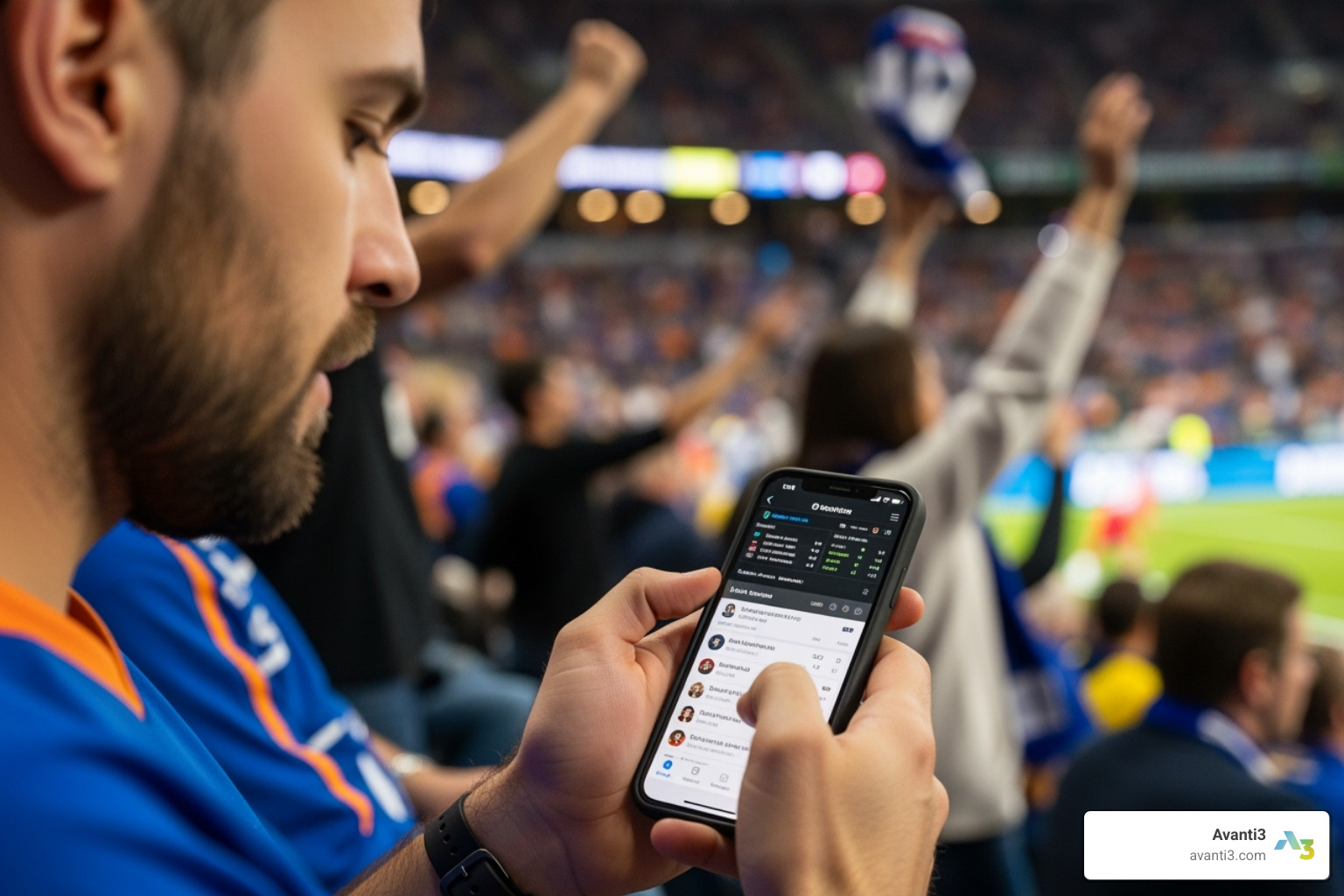 fan using a mobile phone to interact with a live game - sports marketing strategies