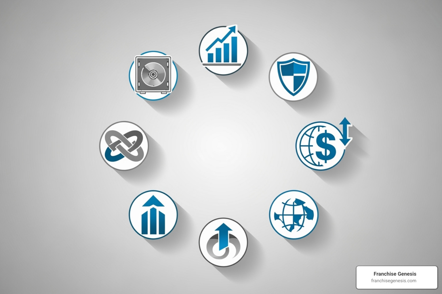 Generic financial institution logos forming a circle - Franchise financing companies