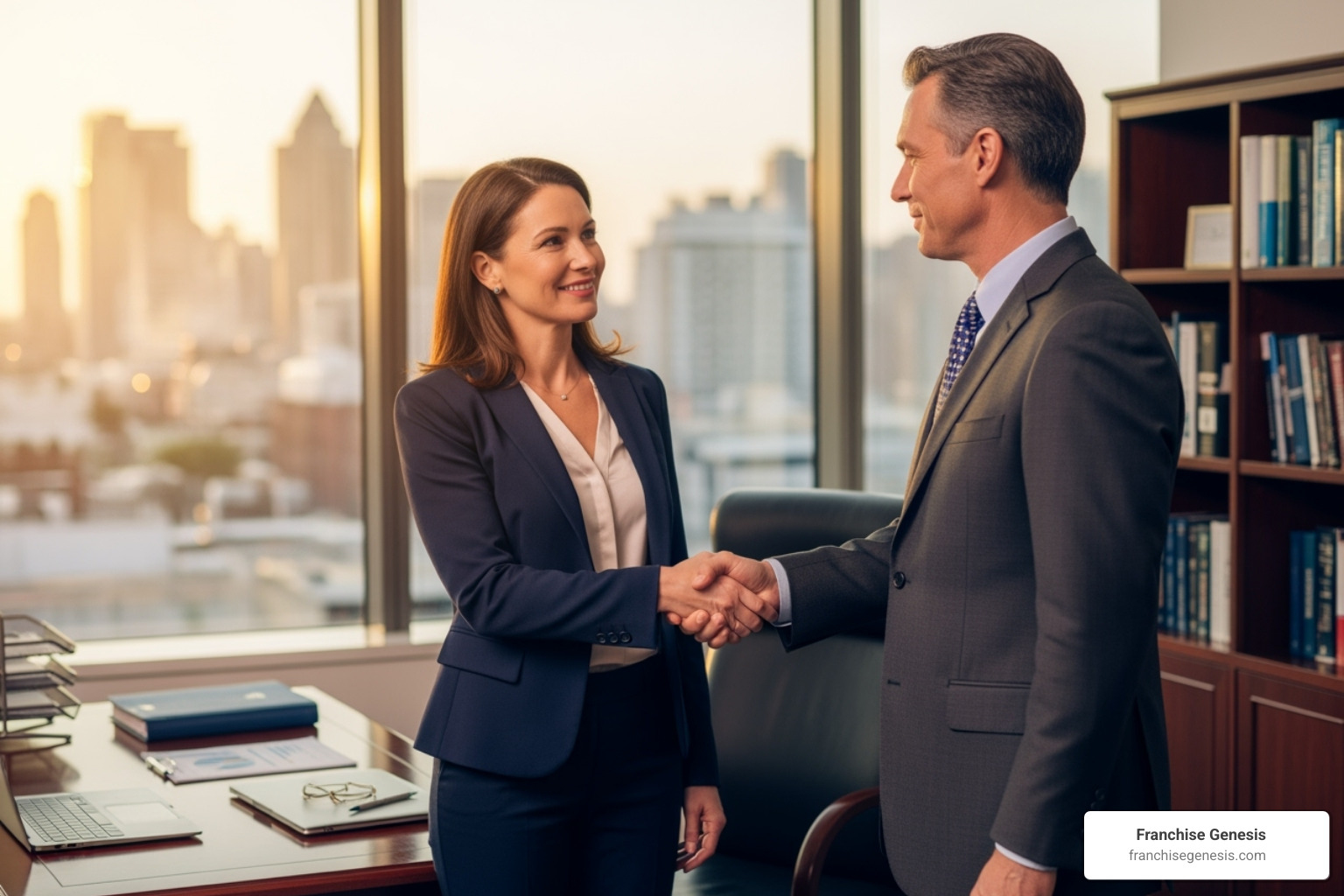 Handshake between a business owner and a financial advisor - Franchise financing companies
