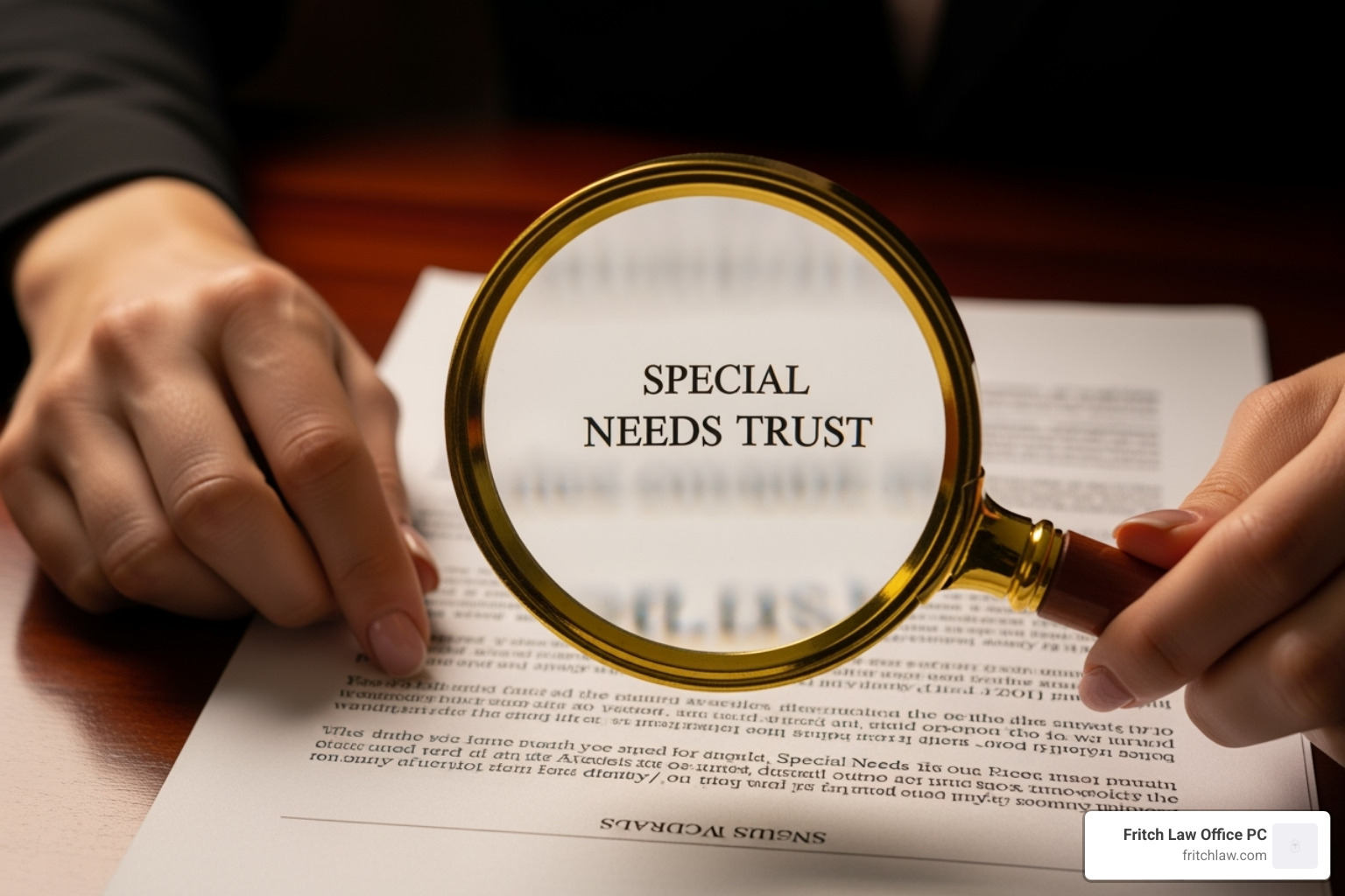 document with a magnifying glass over the words "Special Needs Trust" - Indiana special needs trust document with a magnifying glass over the words "Special Needs Trust" - Indiana special needs trust