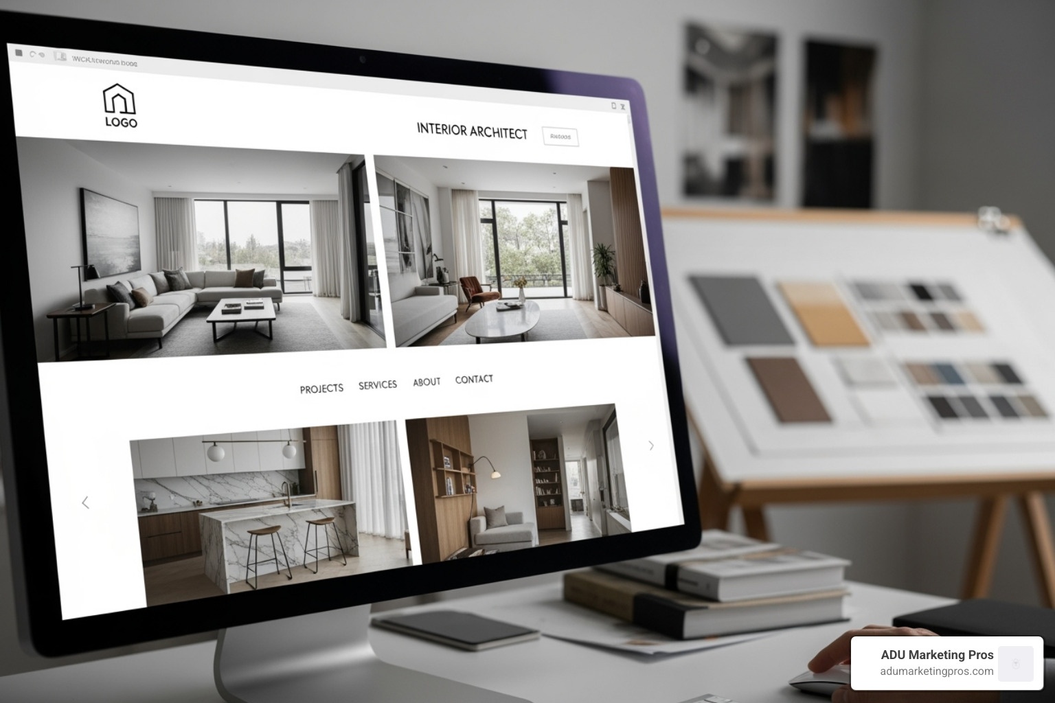 An interior architect's blog page with visually appealing article previews, clear categories, and a sidebar featuring a newsletter sign-up - interior architect web design