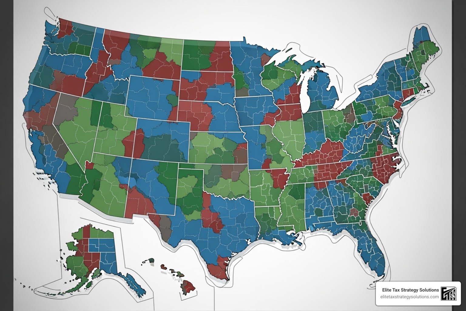 Map of the United States showing overlapping state, county, and city tax jurisdictions - telecommunications tax compliance Map of the United States showing overlapping state, county, and city tax jurisdictions - telecommunications tax compliance