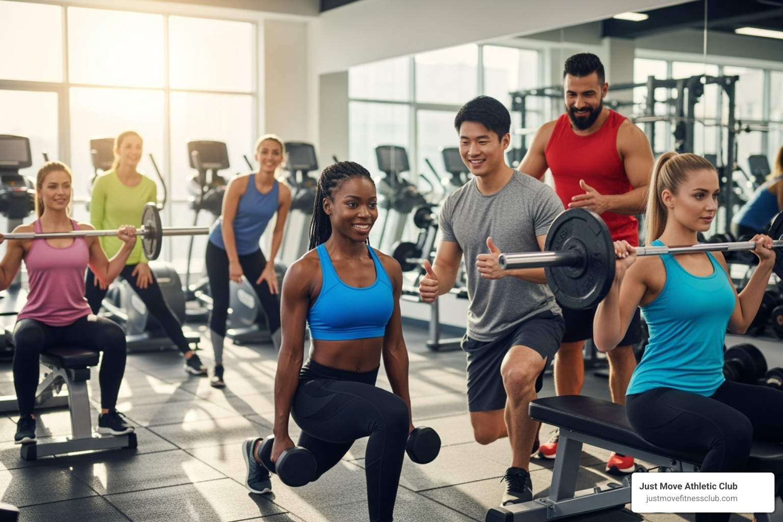 class members encouraging each other - group fitness classes