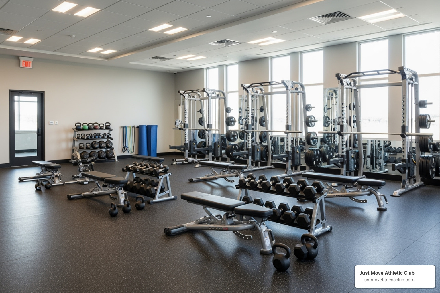 studio prepared for a strength class - group fitness classes