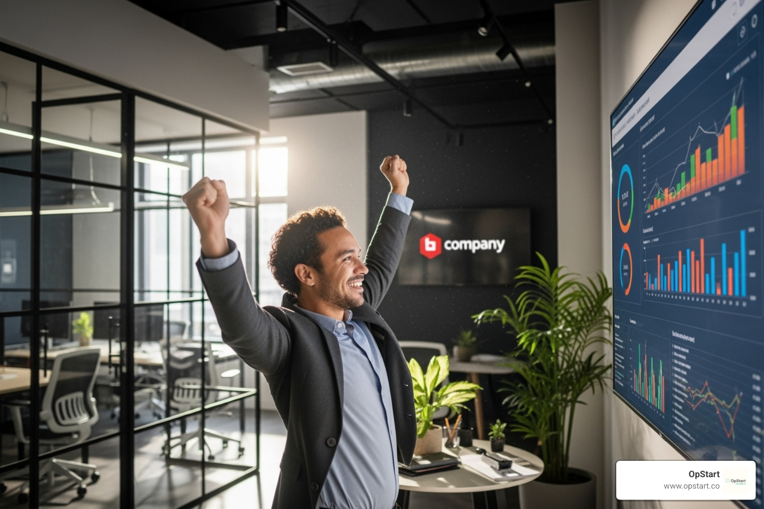 Startup founder celebrating financial success - best business credit cards for new businesses