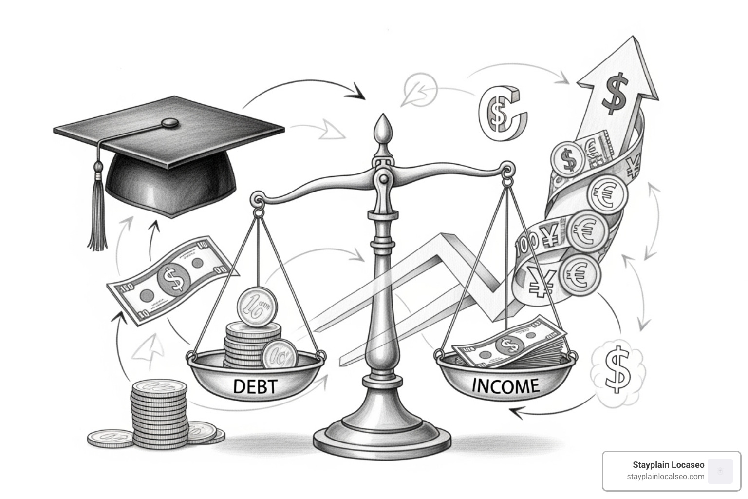 checklist graphic showing key loan eligibility factors like DTI, Income, and Graduation - minimum credit score to refinance student loans