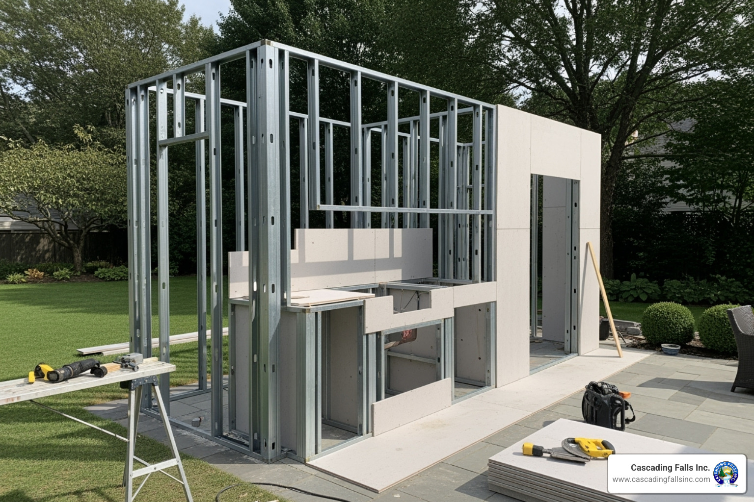outdoor kitchen frame construction - custom build outdoor kitchen