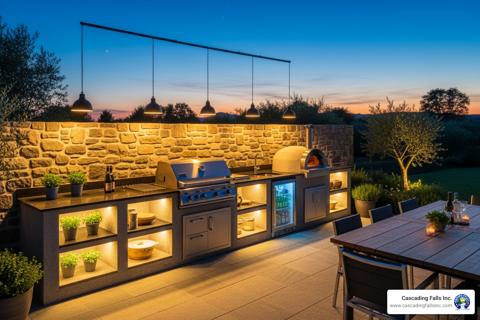 stylish outdoor kitchen with integrated lighting - custom build outdoor kitchen