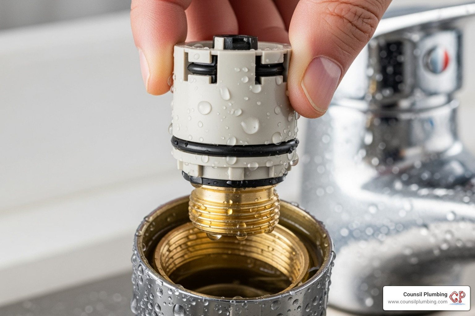 faucet cartridge being pulled out - leaky faucet repair faucet cartridge being pulled out - leaky faucet repair