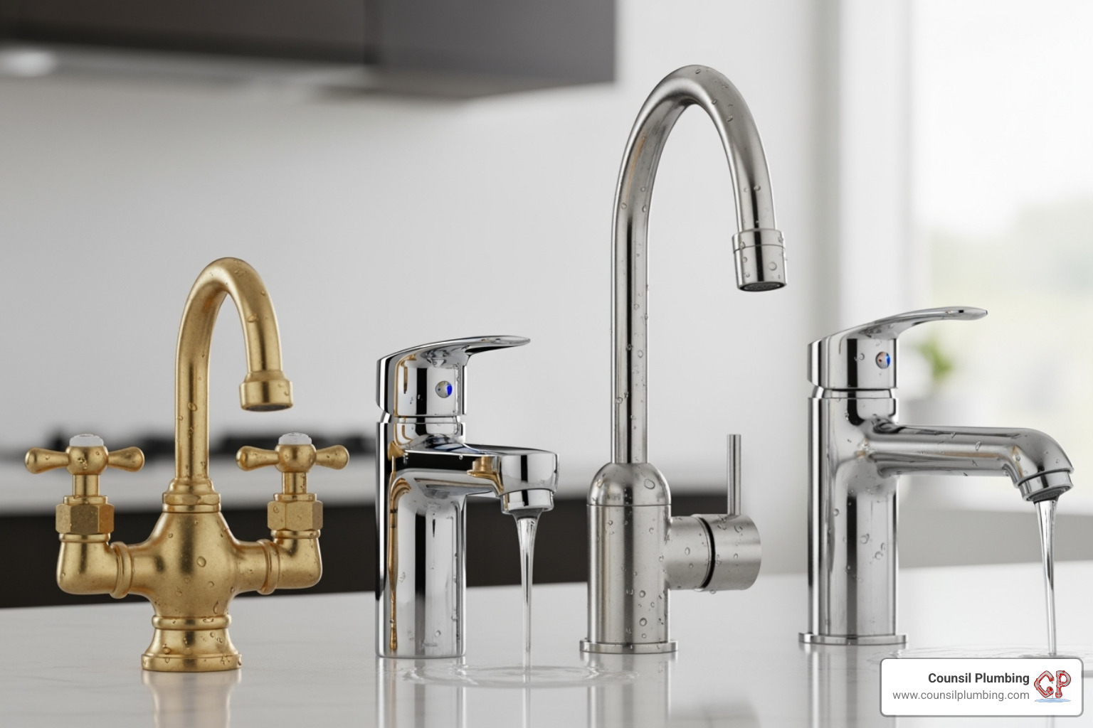four main types of faucets side-by-side - leaky faucet repair four main types of faucets side-by-side - leaky faucet repair