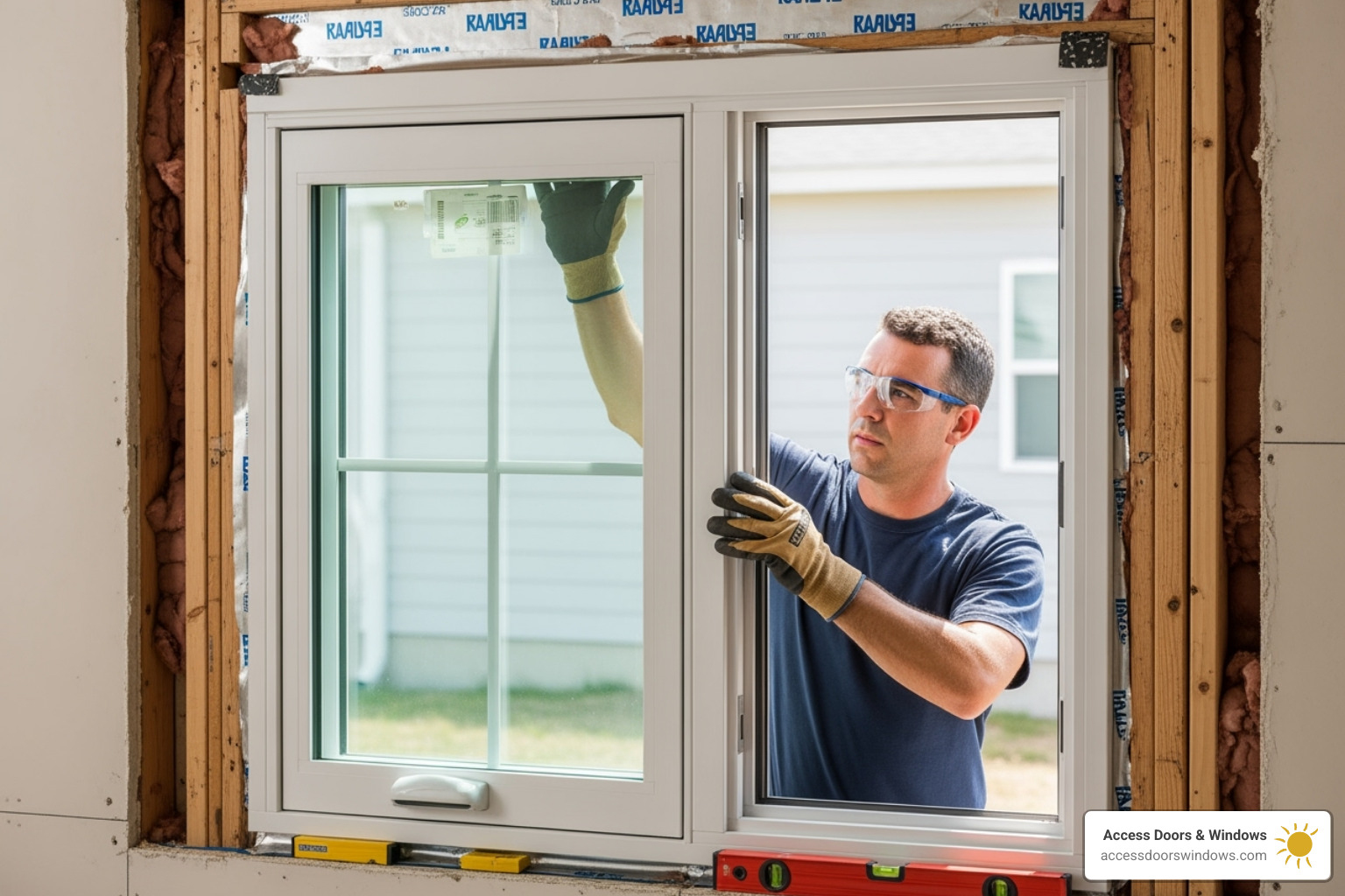 professional installer carefully fitting a new impact window into a home's wall - window replacement fort myers