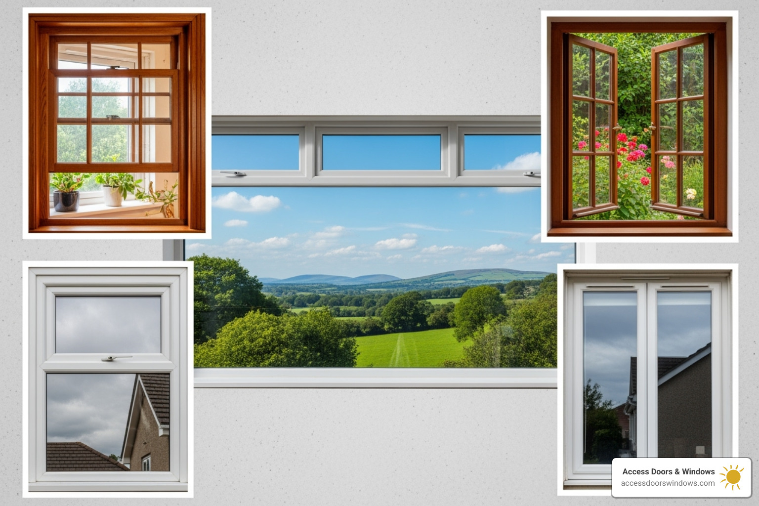 collage showcasing different window styles like single-hung, casement, and picture windows - window replacement fort myers