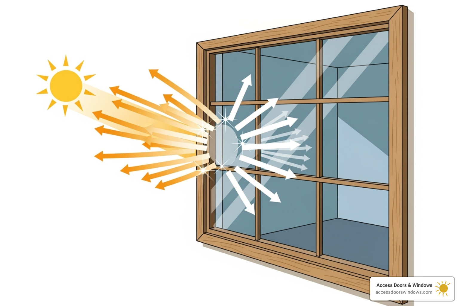 graphic illustrating how Low-E glass reflects UV rays and heat, keeping a home cooler - window replacement fort myers