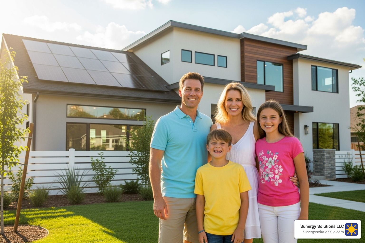 A family smiling in front of their solar-powered home in the United States. - nh solar power incentives A family smiling in front of their solar-powered home in the United States. - nh solar power incentives